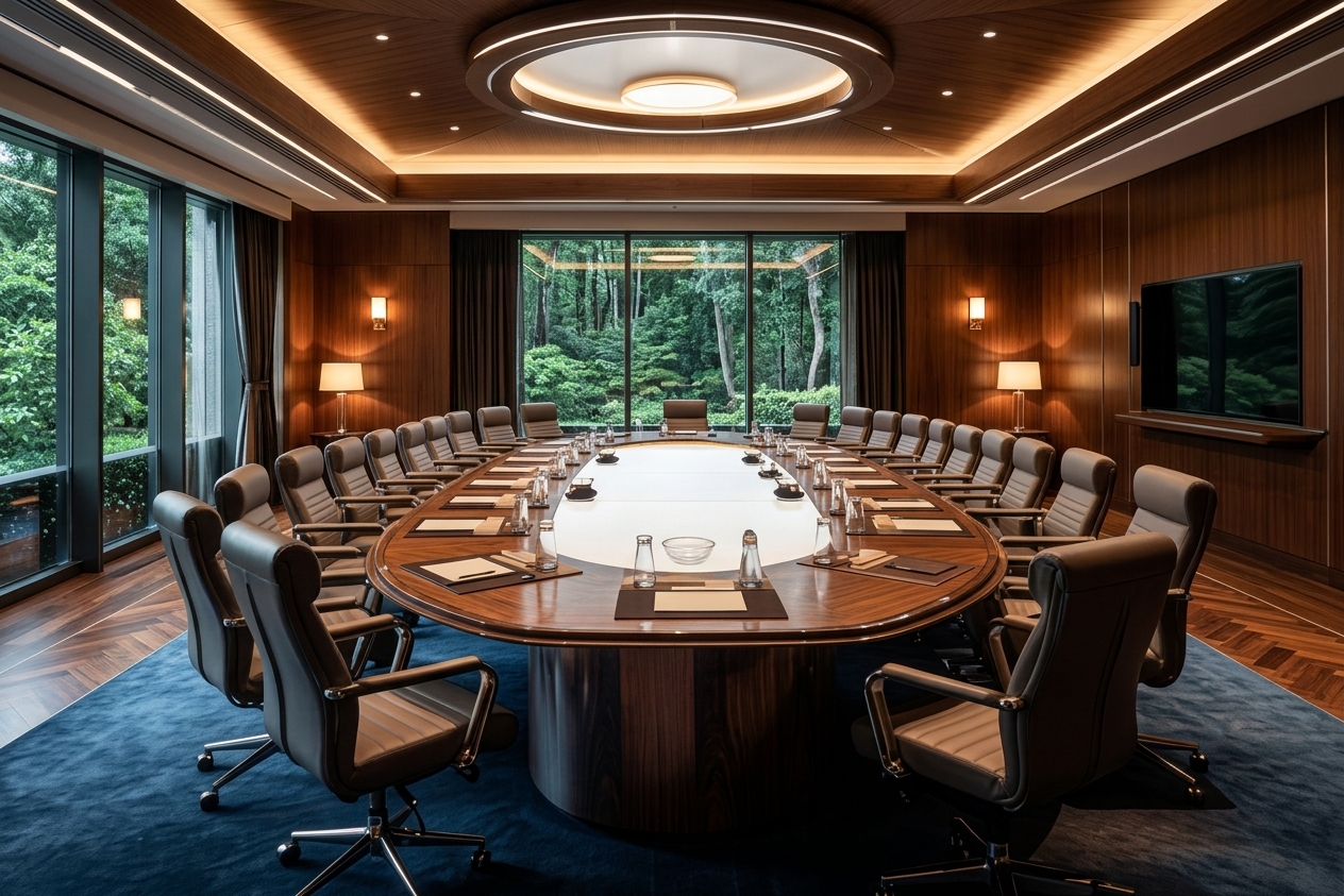 An empty boardroom awaiting its next members